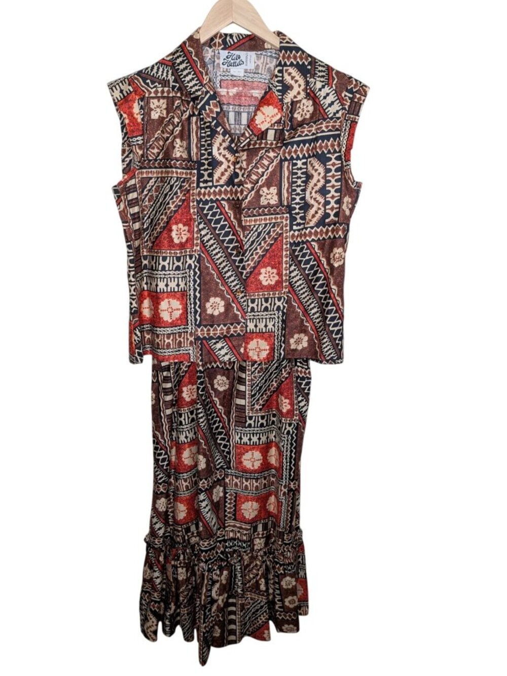 Hilo Hattie Womens Vintage Hawaiian Polynesian Two-Piece maxi Dress Set M/L